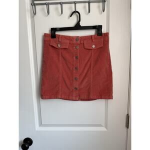 SO Corduroy Button-Up Skirt Juniors Sz 7 Coral Cotton Belt Loops Short Length
